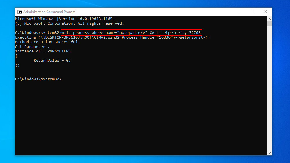 Change CPU Process Priority Of Running Application Using Command Prompt