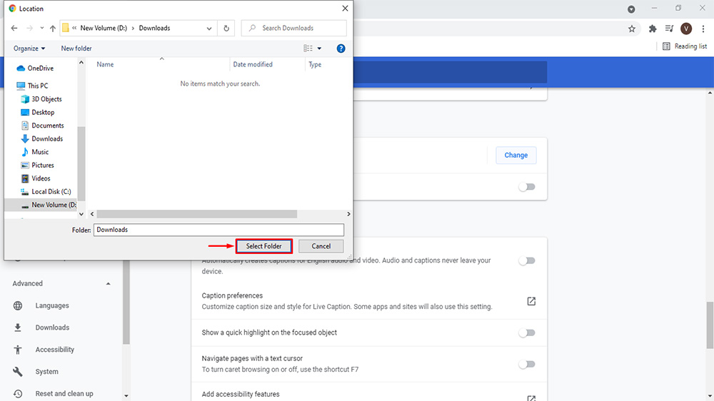 Change Google Chrome Default Download Folder Location in Windows 10