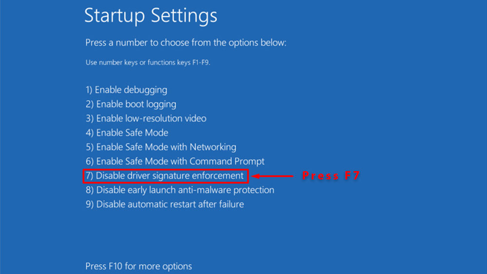 Temporarily Disable Driver Signature Enforcement using Advanced Startup Settings at Boot