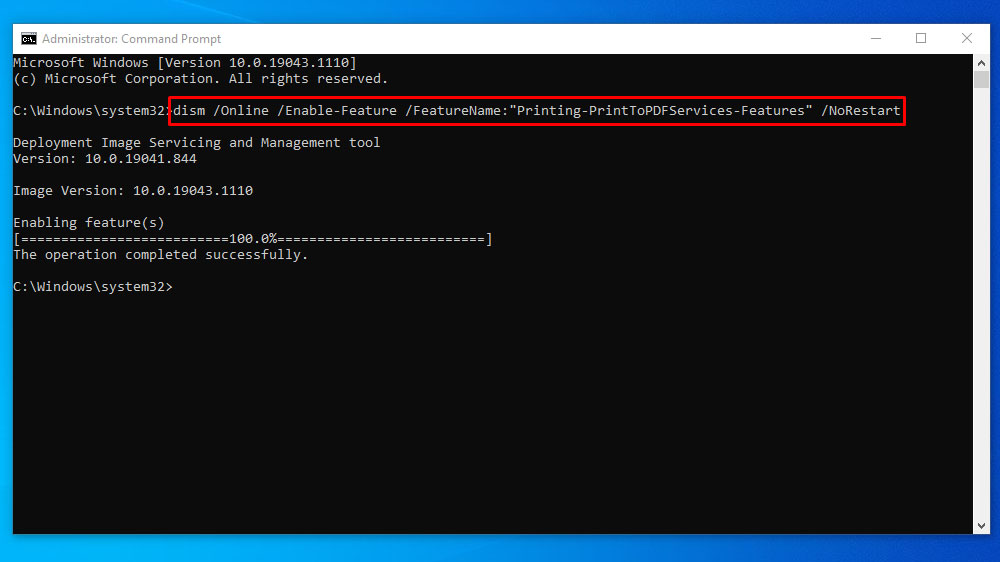 Add or Remove Microsoft Print to PDF feature in Command Prompt