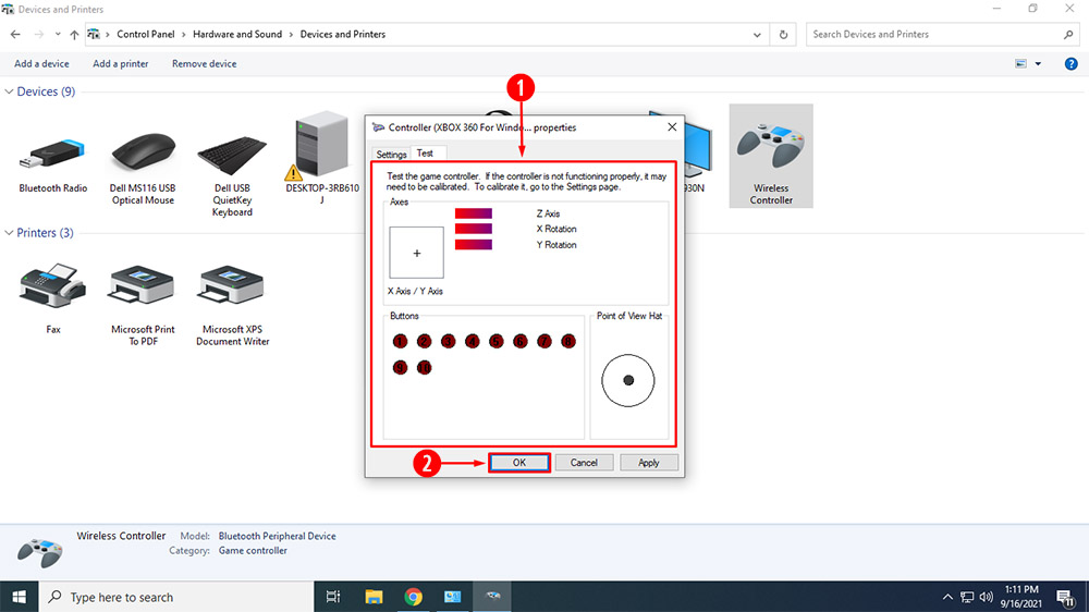 Calibrate Game Controller in Windows 10 Settings
