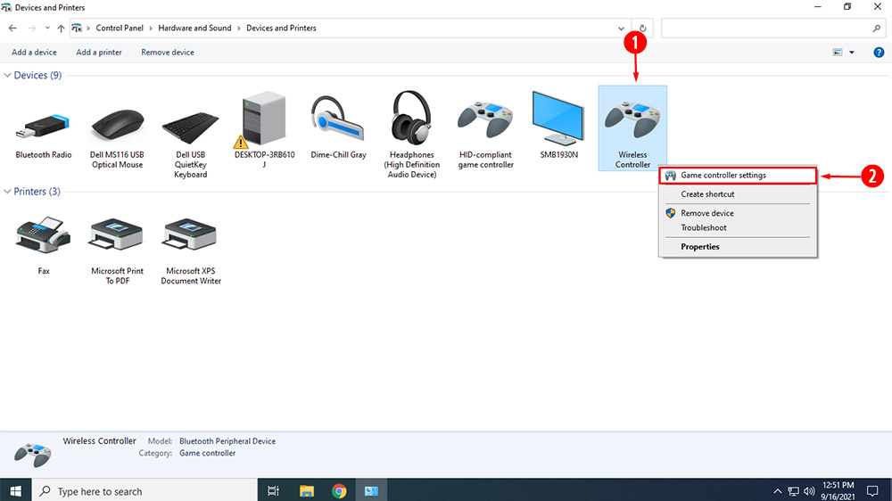Calibrate Game Controller in Windows 10 Settings