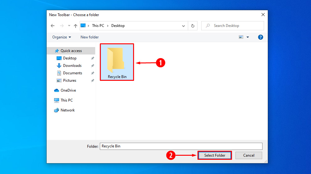 Steps to Pin Recycle Bin to Taskbar in Windows 10