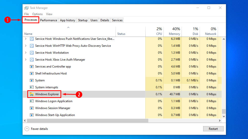 Steps to automatically restart explorer.exe process in Task Manager