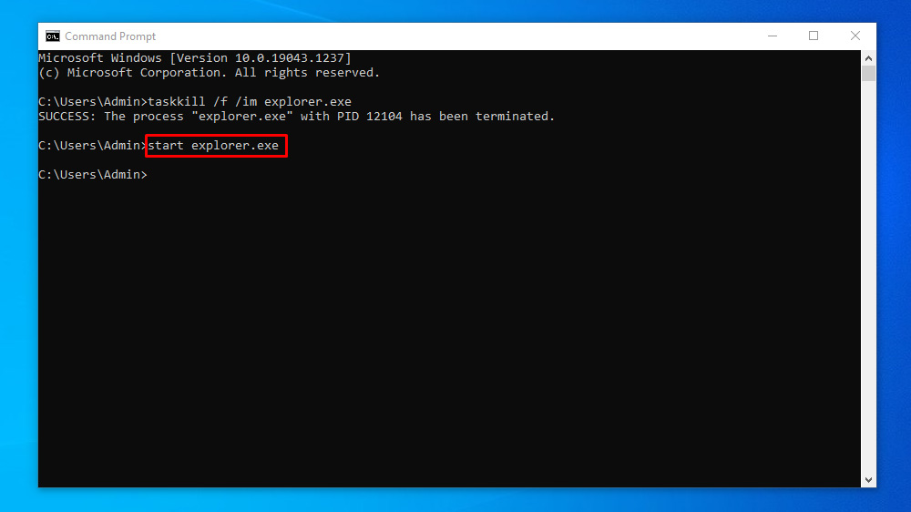 Steps to manually restart explorer.exe process in Command Prompt (CMD)