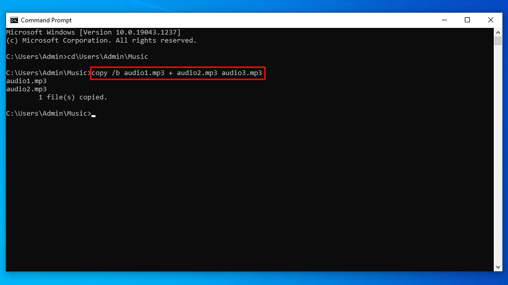 Steps to Merge Multiple MP3 files using Command Prompt