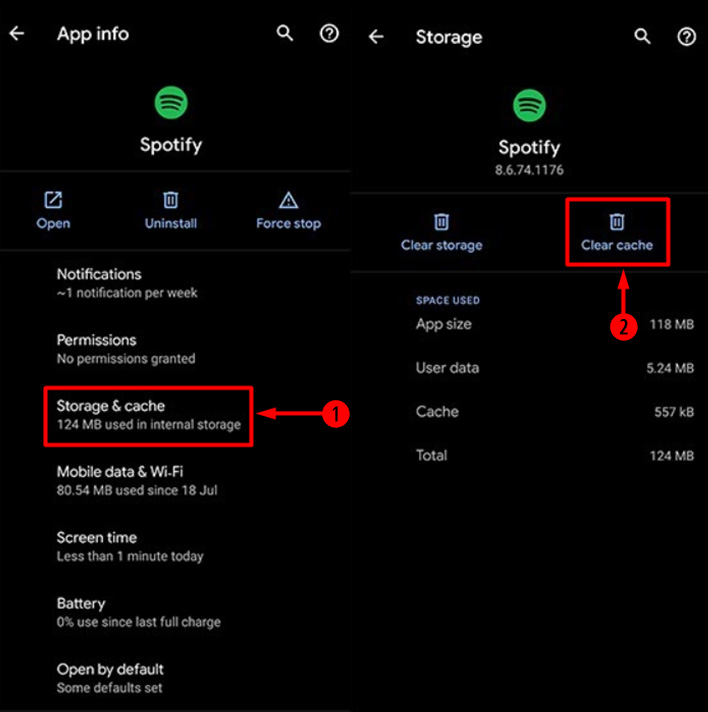 Clear the Spotify app Cache Data